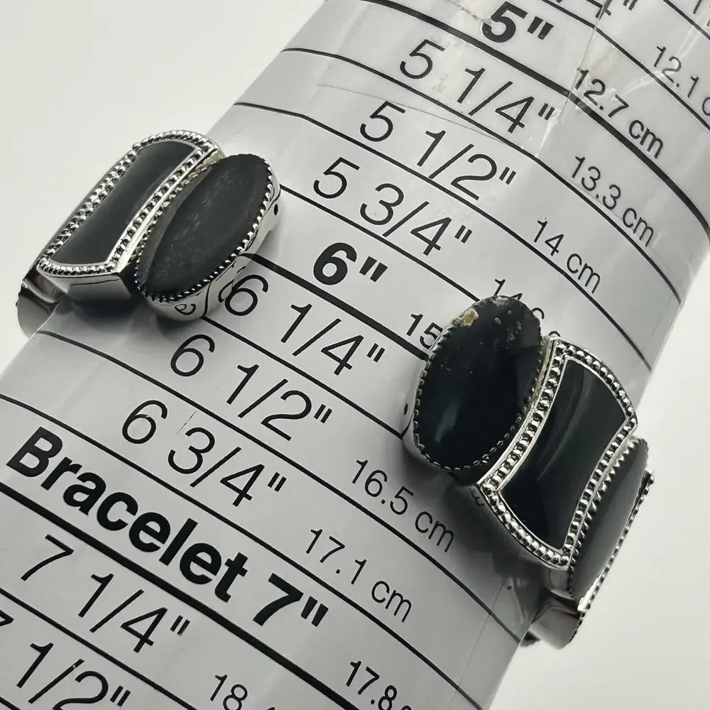 Black Mother Pearl Black And Silvertone Cuff Bracelet Watch Working New Battery